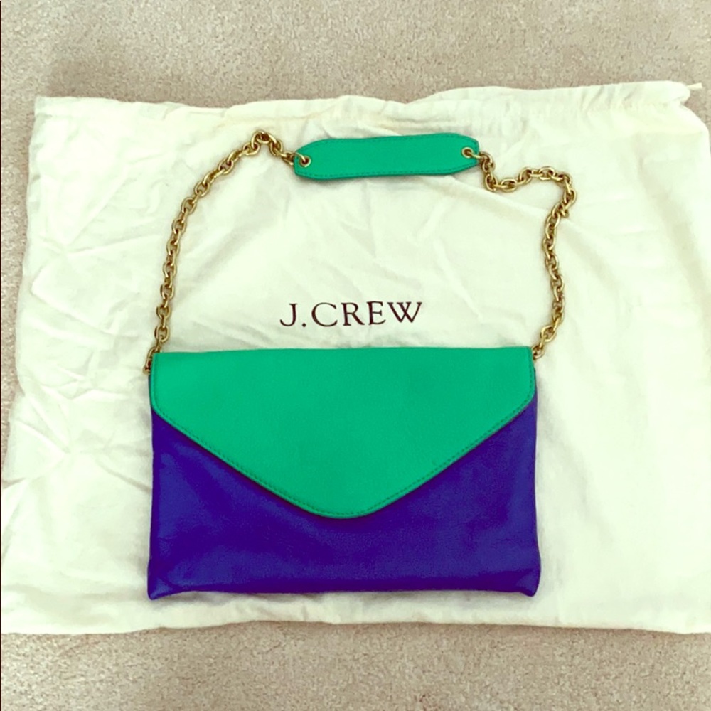 Royal blue/sea green leather JCrew clutch
